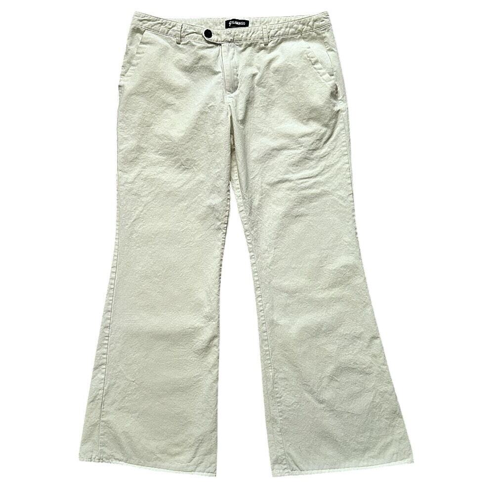 NWT Flamingo Cotton Mid-Rise Wide Leg Off White Pants Large 32X29